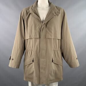 SANYO  by CAROL COHEN Vintage 1990s XL Khaki Polyester Blend Hidden Placket Coat